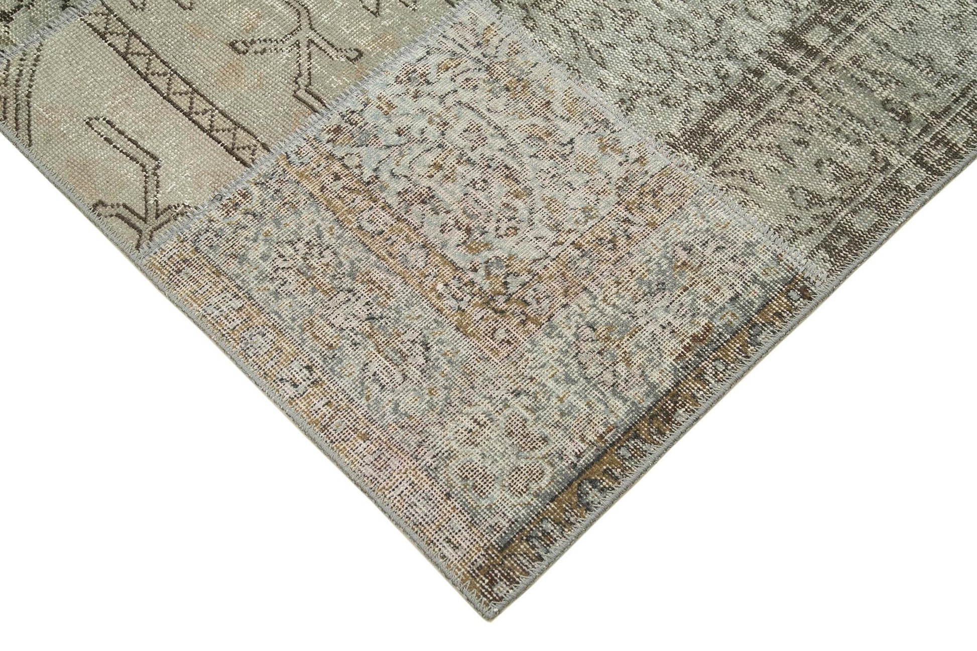 Kırk Yama Gri Patchwork Pamuk Yün El Dokuma Halısı 170x240 Agacan