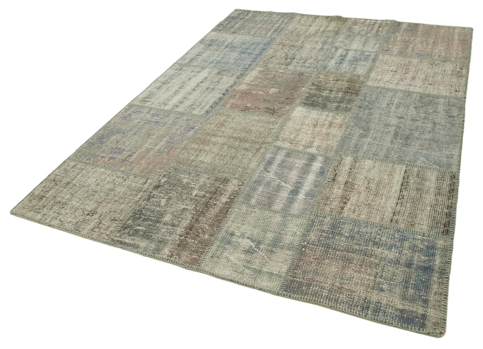 Kırk Yama Gri Patchwork Pamuk Yün El Dokuma Halısı 177x243 Agacan