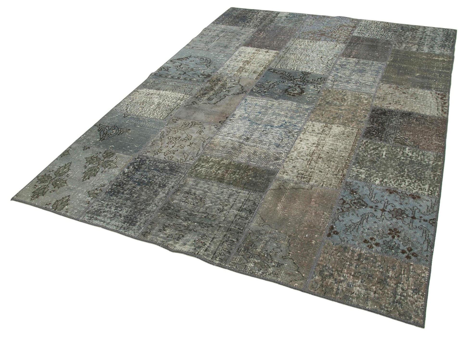 Kırk Yama Gri Patchwork Pamuk Yün El Dokuma Halısı 173x243 Agacan