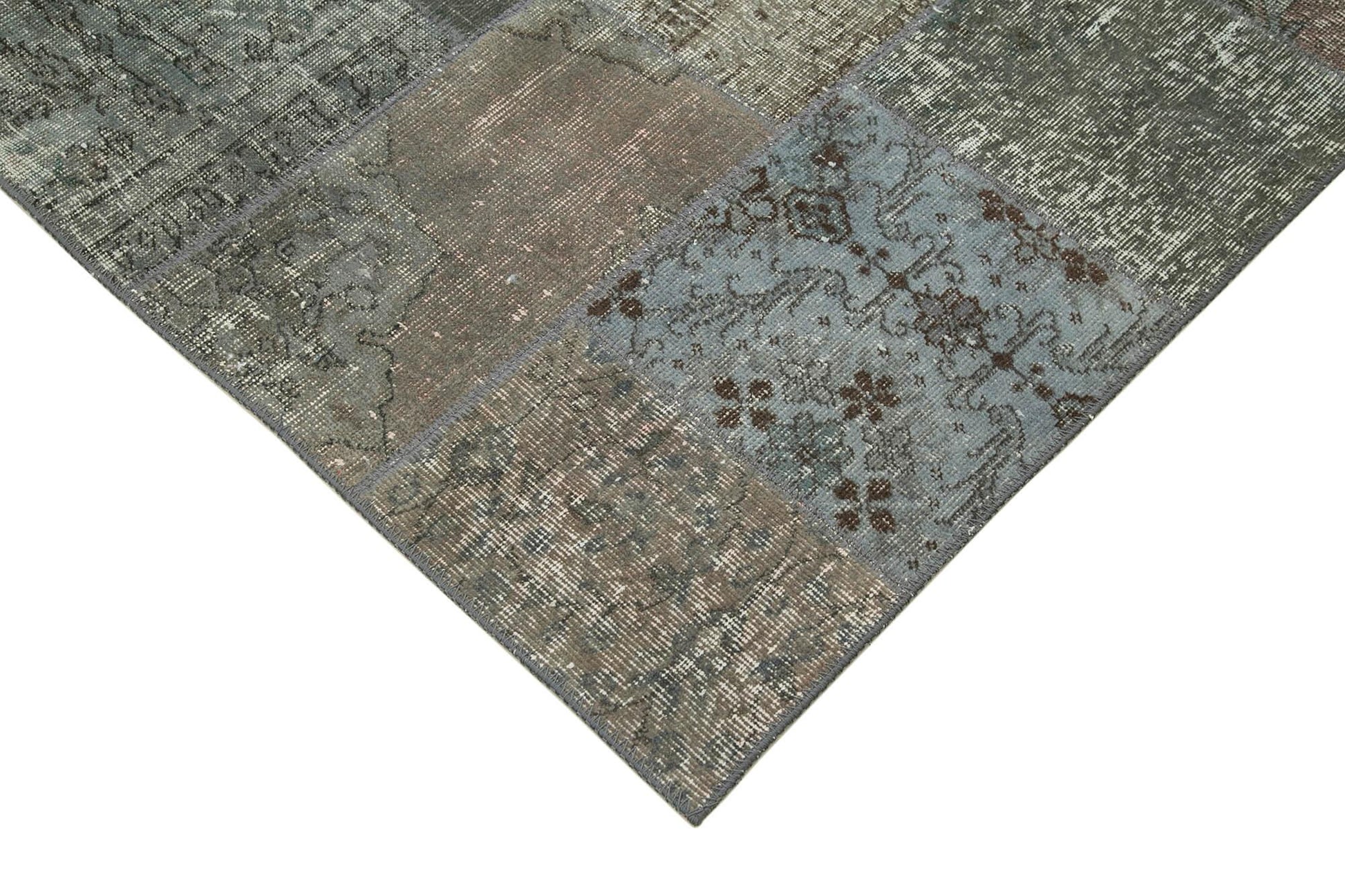 Kırk Yama Gri Patchwork Pamuk Yün El Dokuma Halısı 173x243 Agacan