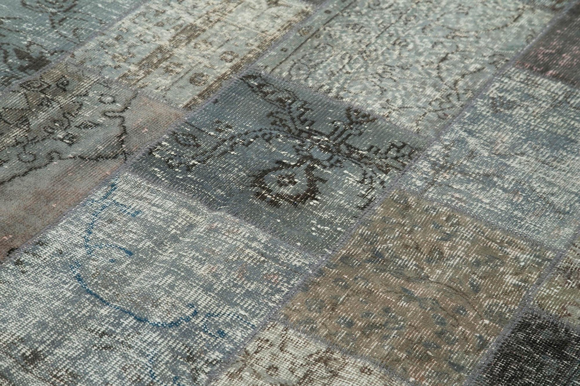 Kırk Yama Gri Patchwork Pamuk Yün El Dokuma Halısı 173x243 Agacan