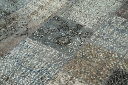 Kırk Yama Gri Patchwork Pamuk Yün El Dokuma Halısı 173x243 Agacan
