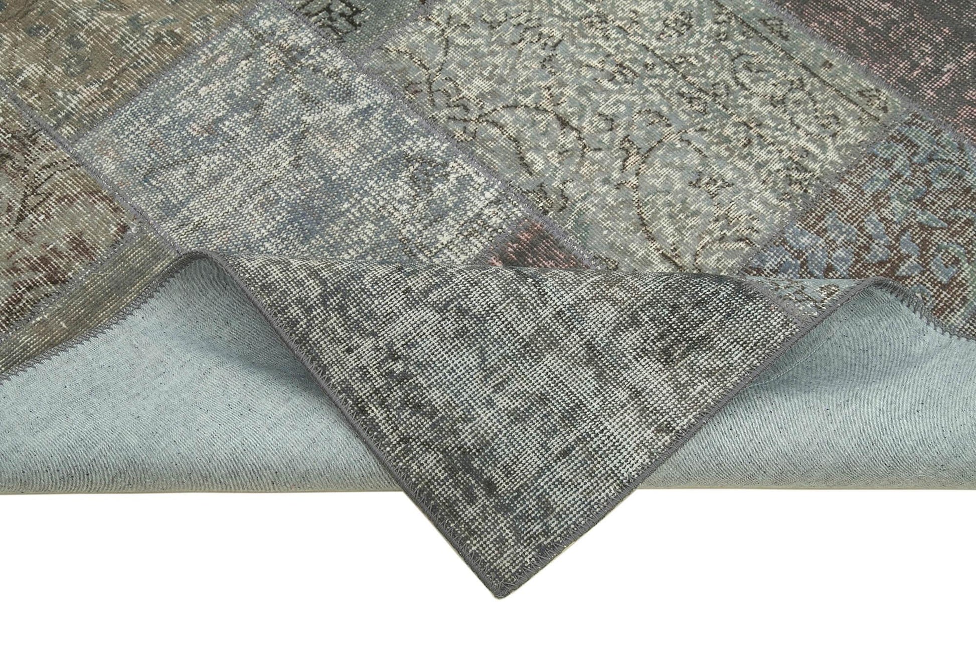 Kırk Yama Gri Patchwork Pamuk Yün El Dokuma Halısı 173x243 Agacan