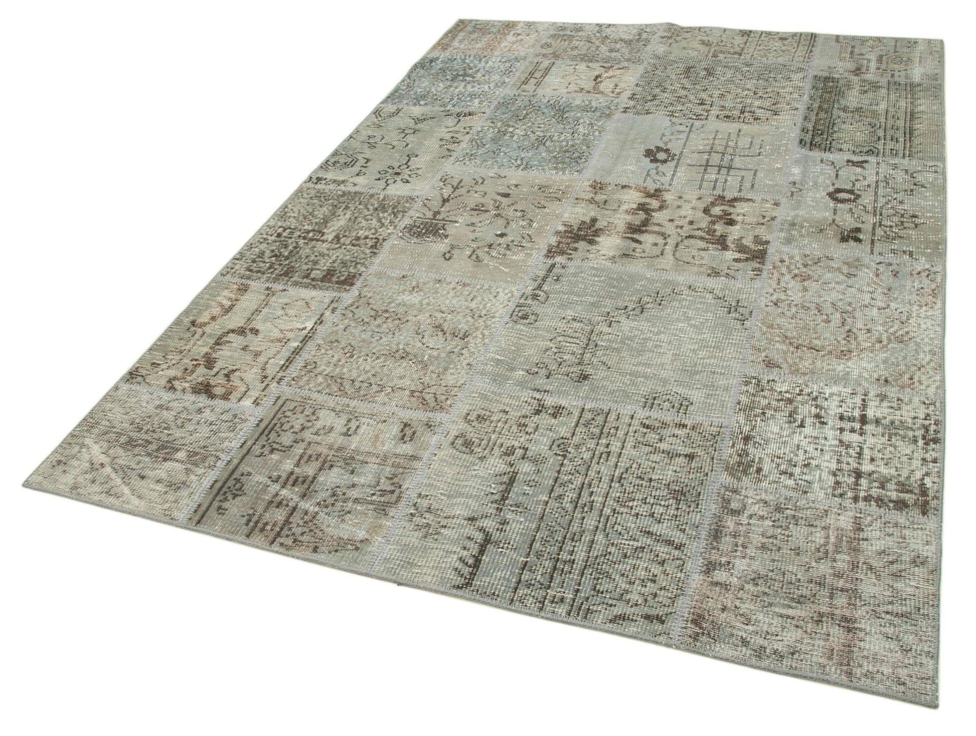 Kırk Yama Gri Patchwork Pamuk Yün El Dokuma Halısı 168x242 Agacan