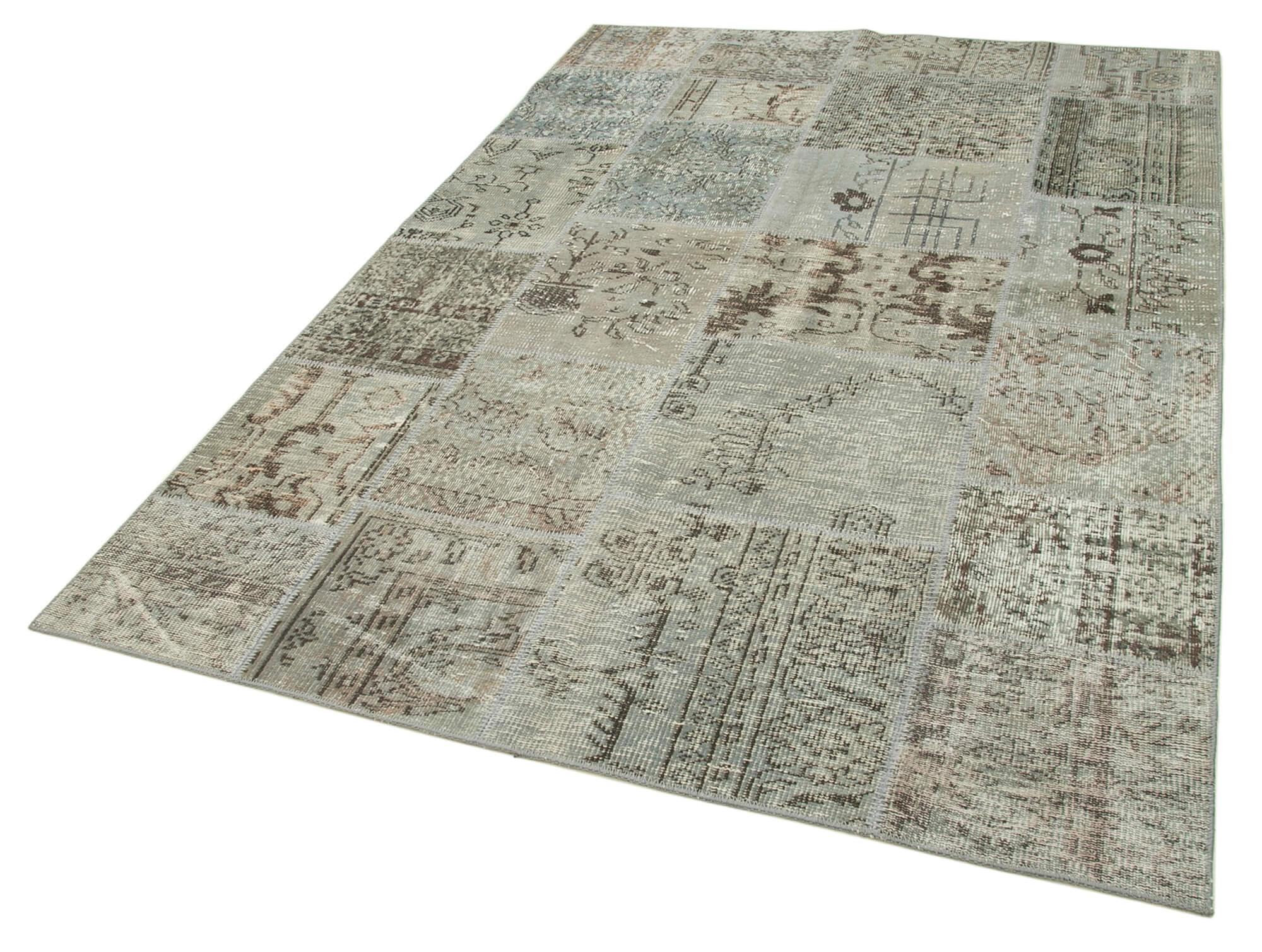 Kırk Yama Gri Patchwork Pamuk Yün El Dokuma Halısı 168x242 Agacan