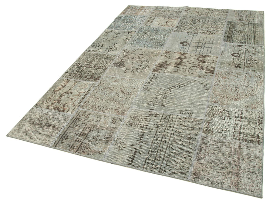Kırk Yama Gri Patchwork Pamuk Yün El Dokuma Halısı 168x242 Agacan