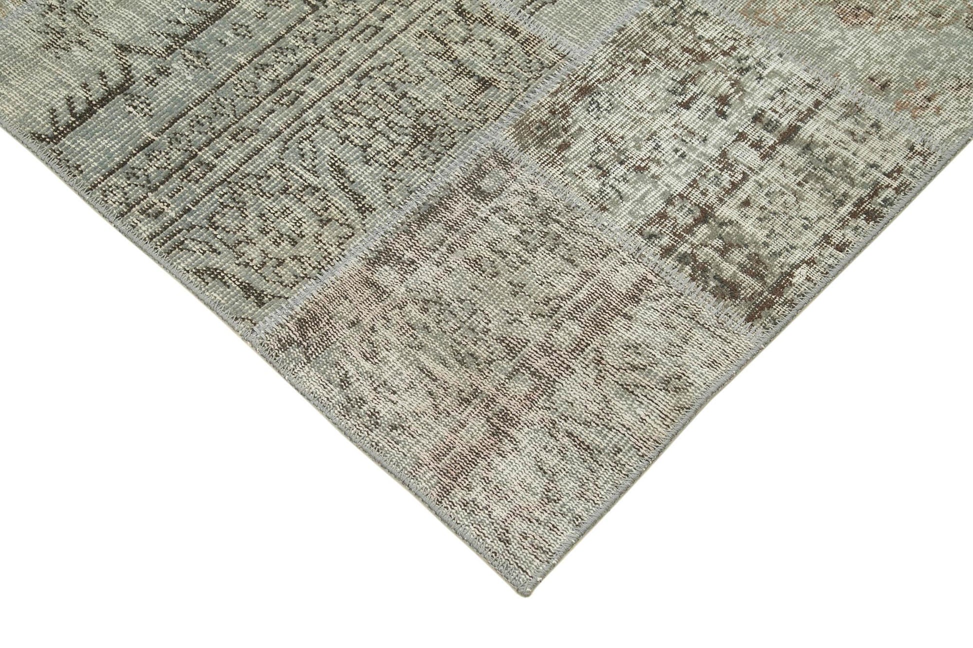 Kırk Yama Gri Patchwork Pamuk Yün El Dokuma Halısı 168x242 Agacan