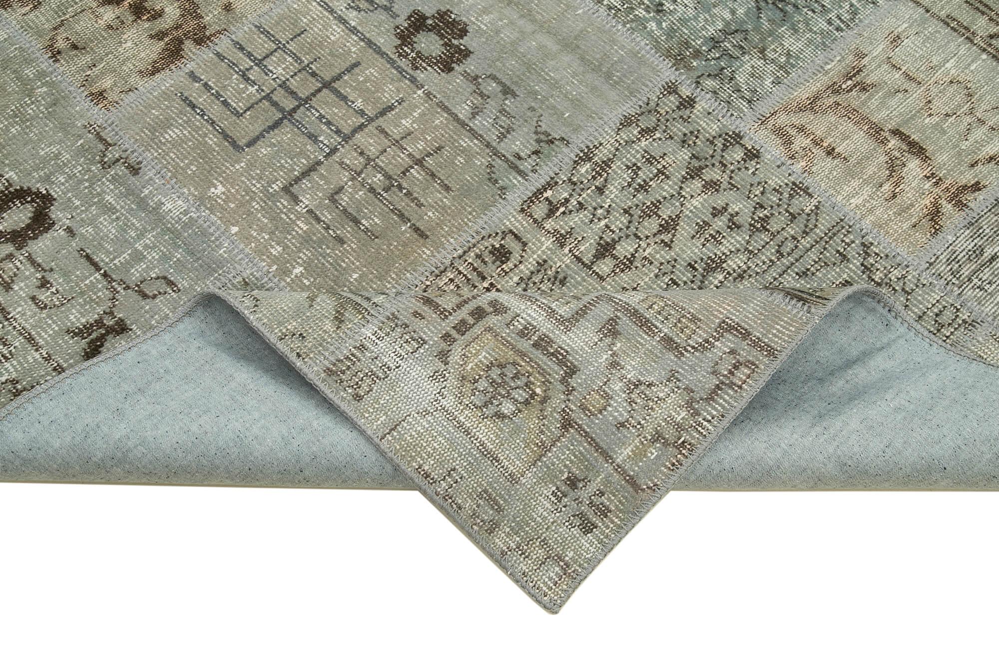 Kırk Yama Gri Patchwork Pamuk Yün El Dokuma Halısı 168x242 Agacan