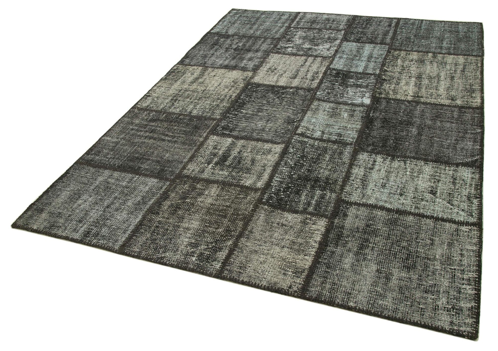 Kırk Yama Siyah Patchwork Pamuk Yün El Dokuma Halısı 176x242 Agacan