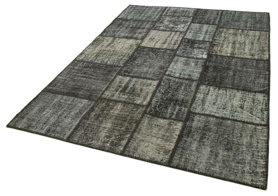 Kırk Yama Siyah Patchwork Pamuk Yün El Dokuma Halısı 176x242 Agacan
