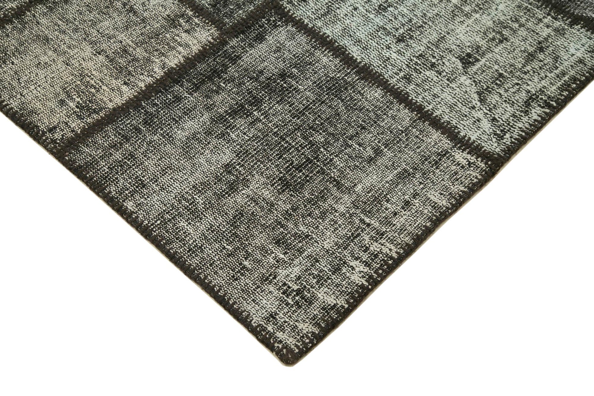 Kırk Yama Siyah Patchwork Pamuk Yün El Dokuma Halısı 176x242 Agacan