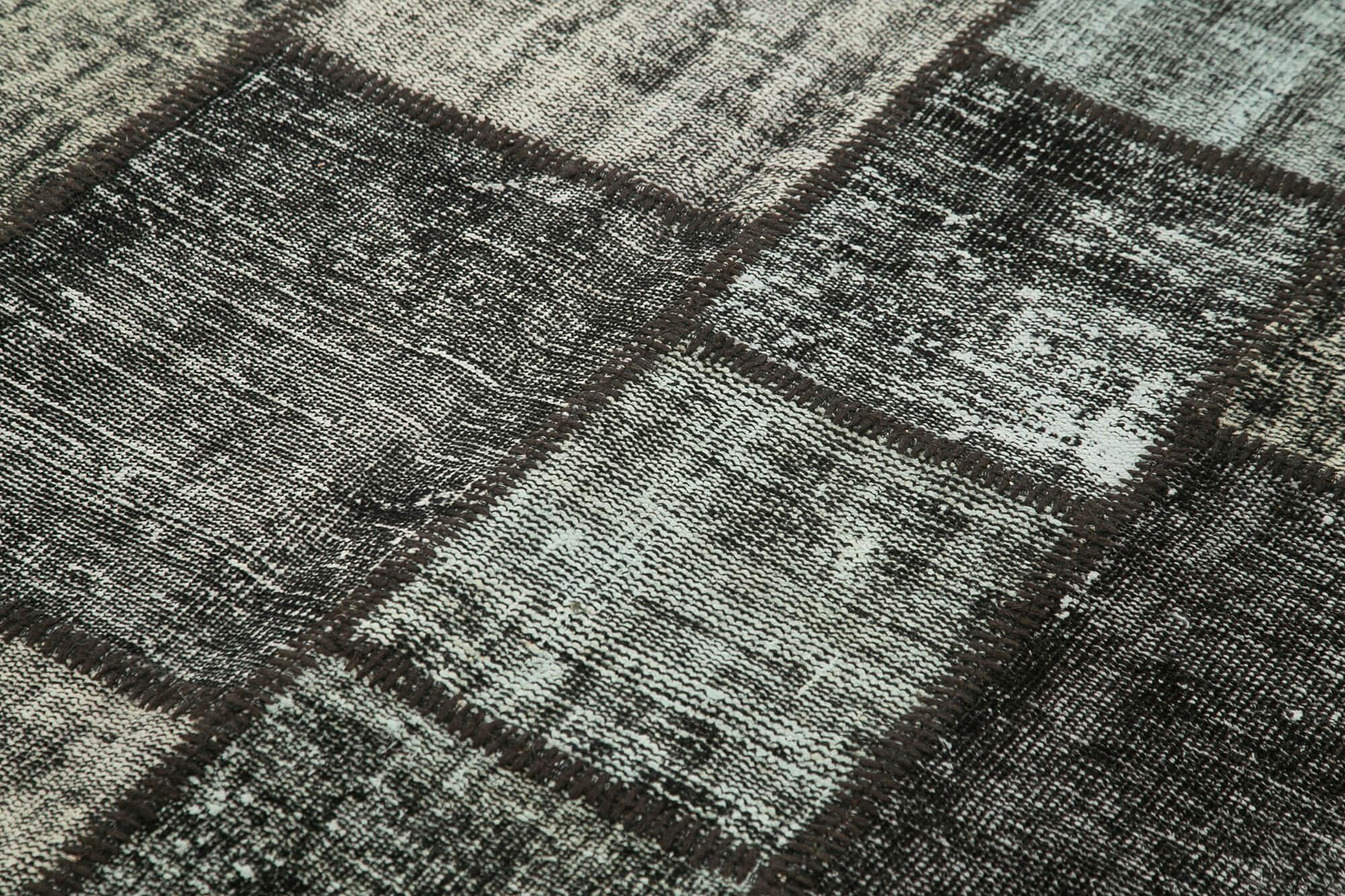 Kırk Yama Siyah Patchwork Pamuk Yün El Dokuma Halısı 176x242 Agacan