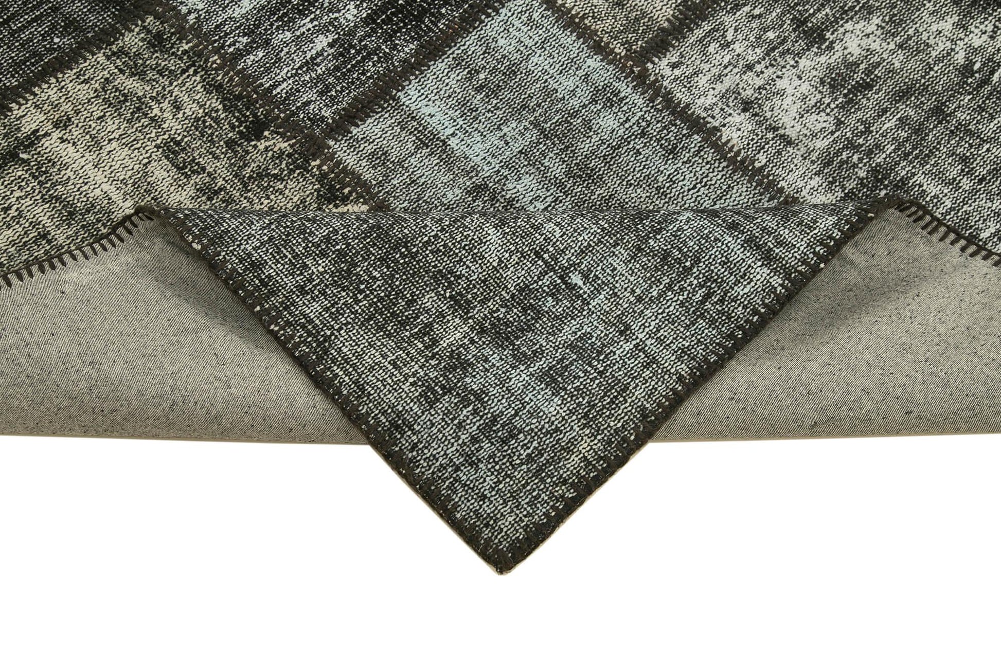 Kırk Yama Siyah Patchwork Pamuk Yün El Dokuma Halısı 176x242 Agacan