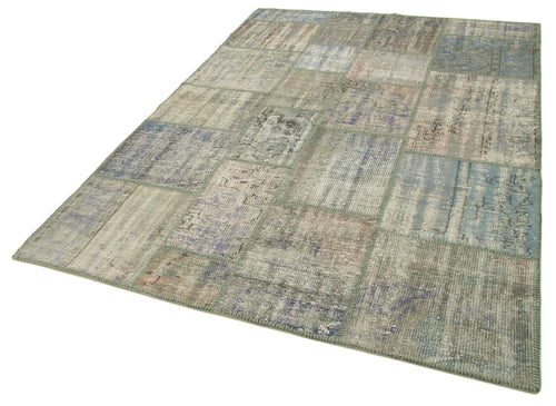 Kırk Yama Gri Patchwork Pamuk Yün El Dokuma Halısı 176x242 Agacan
