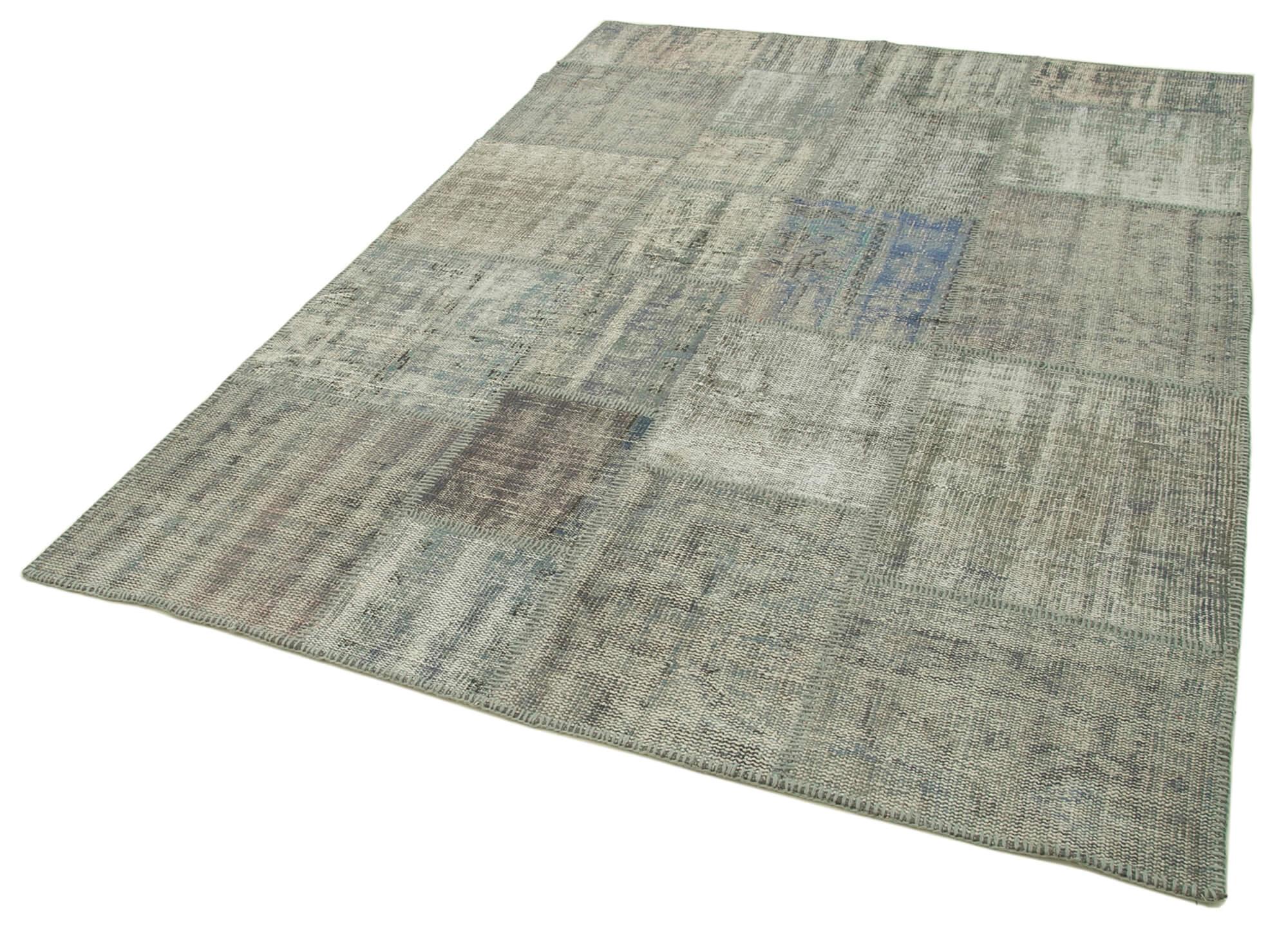 Kırk Yama Gri Patchwork Pamuk Yün El Dokuma Halısı 173x242 Agacan