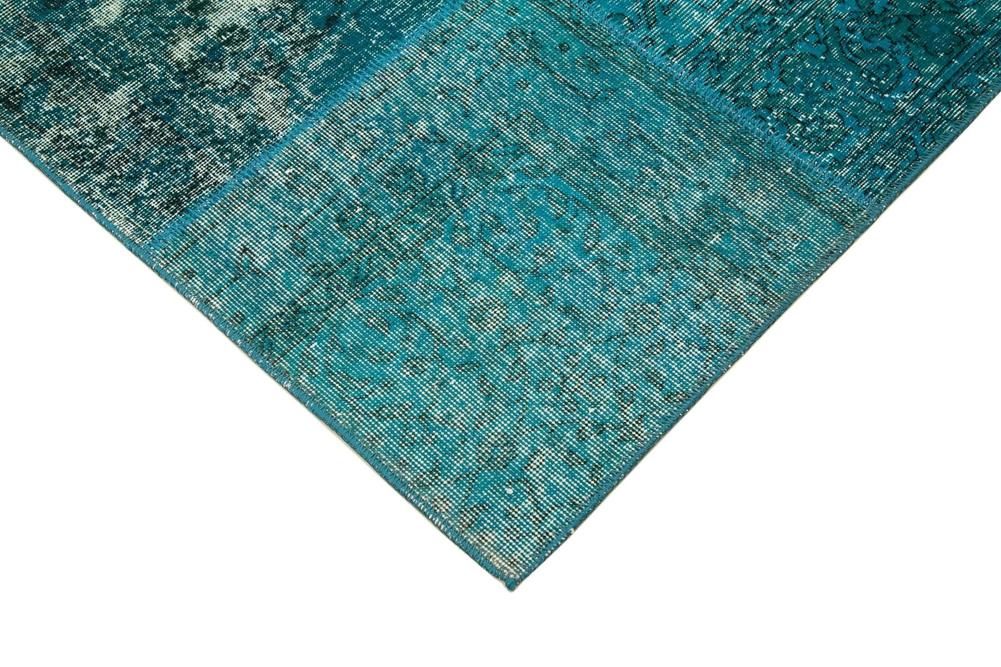 Kırk Yama Turkuaz Patchwork Pamuk Yün El Dokuma Halısı 171x240 Agacan