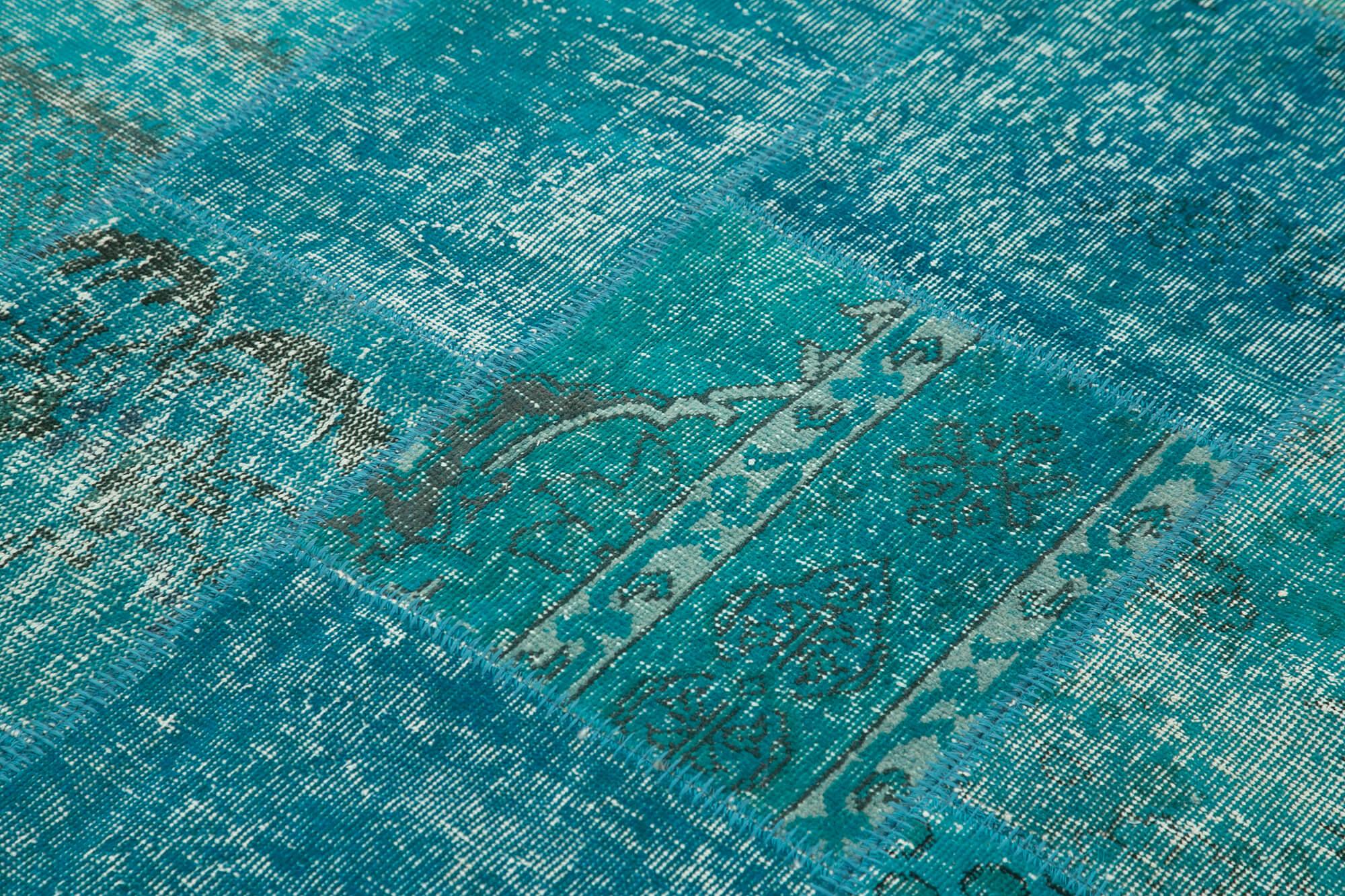 Kırk Yama Turkuaz Patchwork Pamuk Yün El Dokuma Halısı 171x240 Agacan