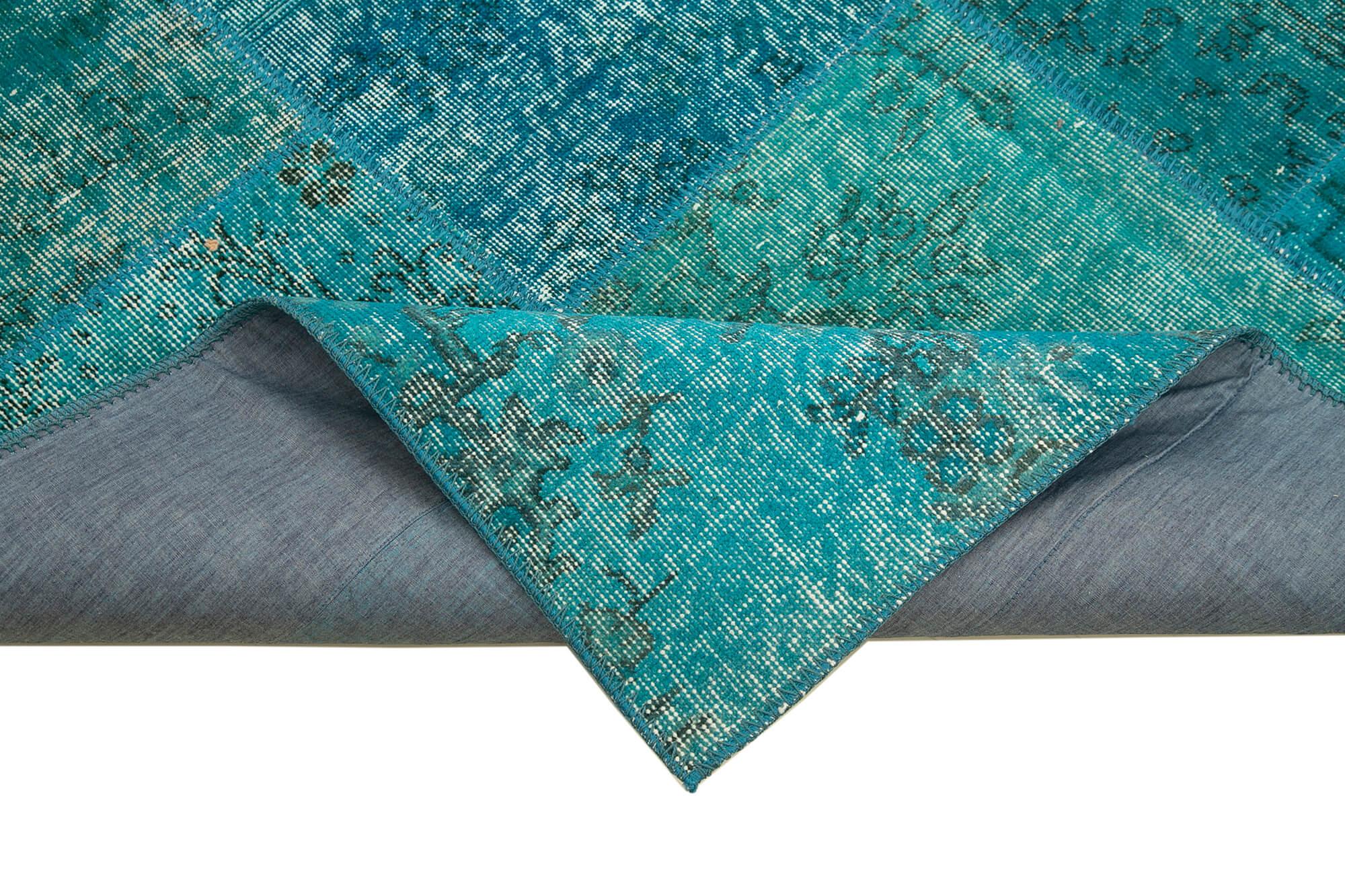 Kırk Yama Turkuaz Patchwork Pamuk Yün El Dokuma Halısı 171x240 Agacan