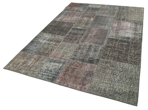 Kırk Yama Gri Patchwork Pamuk Yün El Dokuma Halısı 171x240 Agacan