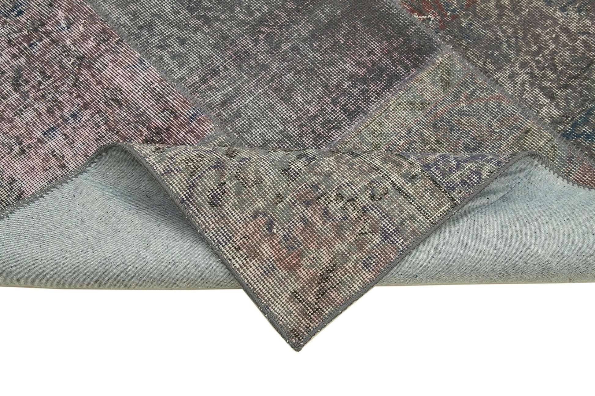 Kırk Yama Gri Patchwork Pamuk Yün El Dokuma Halısı 171x240 Agacan