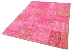 Kırk Yama Pembe Patchwork Pamuk Yün El Dokuma Halısı 156x205 Agacan