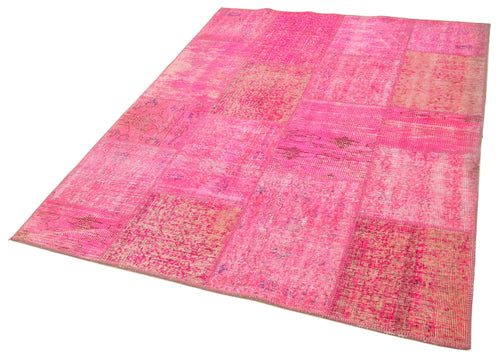 Kırk Yama Pembe Patchwork Pamuk Yün El Dokuma Halısı 156x205 Agacan