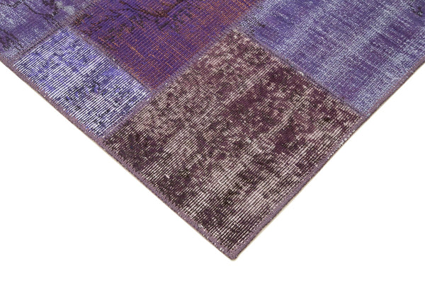 Kırk Yama Mor Patchwork Pamuk Yün El Dokuma Halısı 133x200 Agacan
