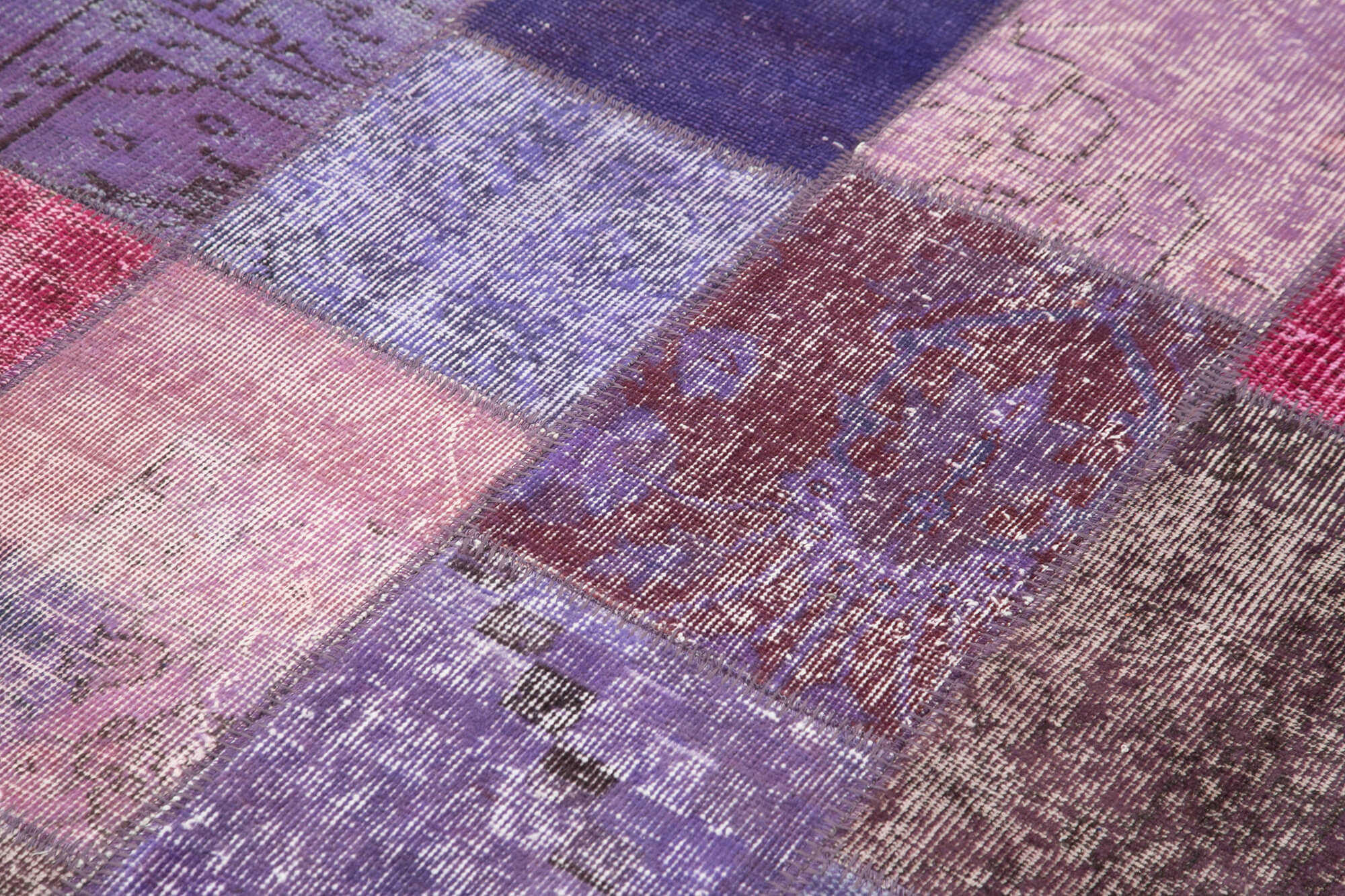 Kırk Yama Mor Patchwork Pamuk Yün El Dokuma Halısı 133x200 Agacan
