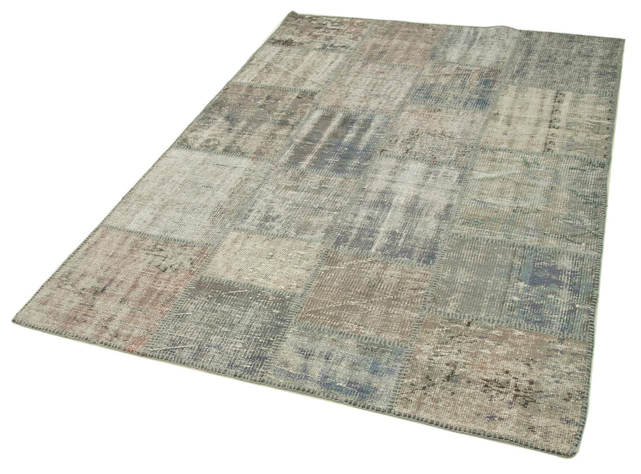 Kırk Yama Gri Patchwork Pamuk Yün El Dokuma Halısı 141x204 Agacan