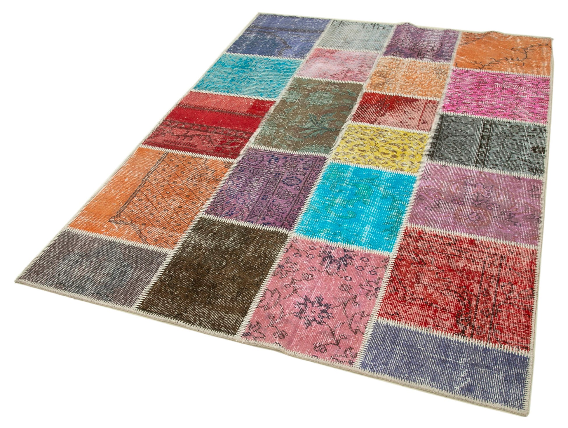 Kırk Yama Mavi Patchwork Pamuk Yün El Dokuma Halısı 147x205 Agacan