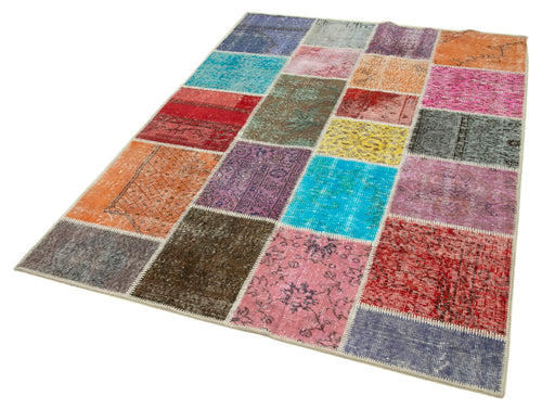 Kırk Yama Mavi Patchwork Pamuk Yün El Dokuma Halısı 147x205 Agacan
