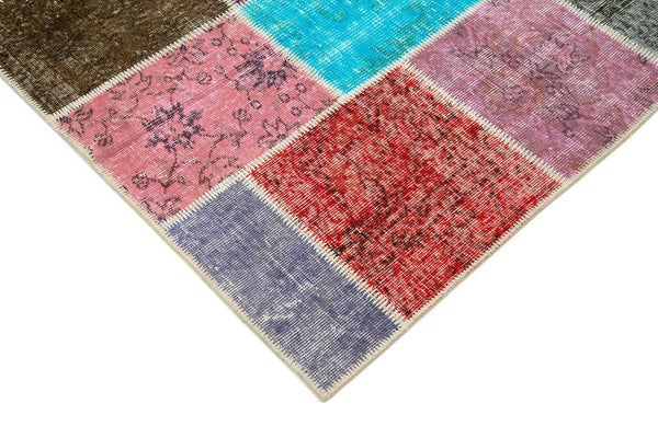 Kırk Yama Mavi Patchwork Pamuk Yün El Dokuma Halısı 147x205 Agacan