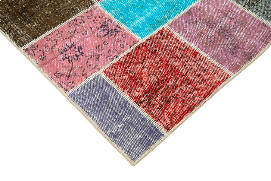 Patchwork Çok Renkli El Dokuma Halı Eskitme Desenli 147x205 cm – Oturma odası kullanımı