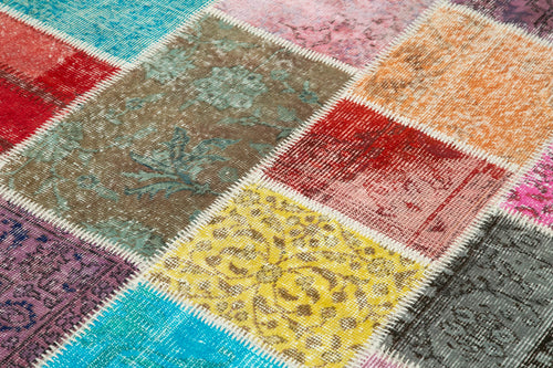 Kırk Yama Mavi Patchwork Pamuk Yün El Dokuma Halısı 147x205 Agacan