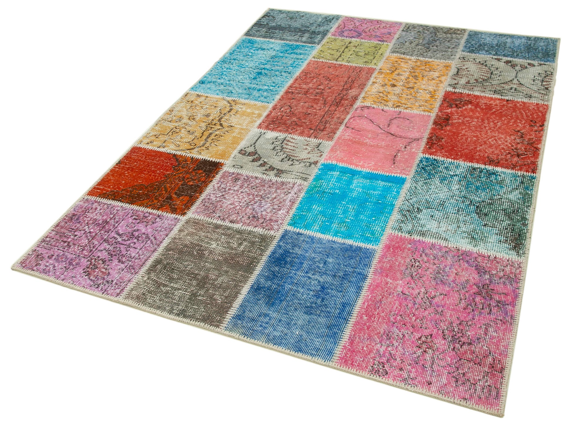 Kırk Yama Mavi Patchwork Pamuk Yün El Dokuma Halısı 145x205 Agacan