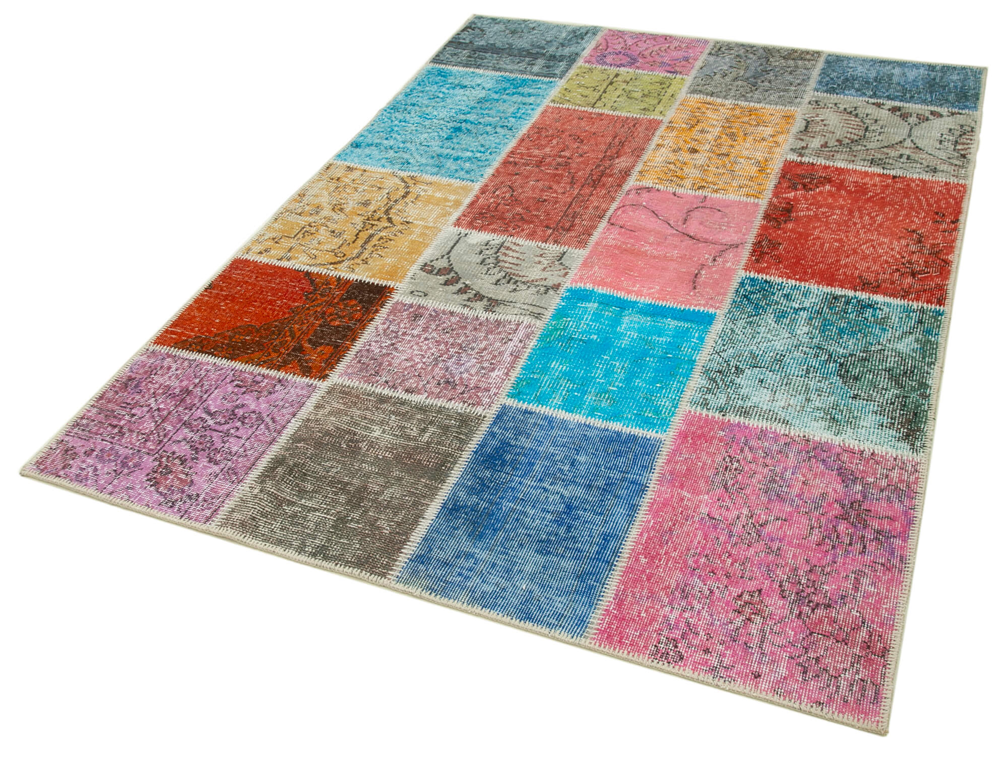Kırk Yama Mavi Patchwork Pamuk Yün El Dokuma Halısı 145x205 Agacan