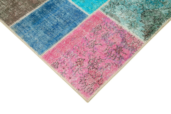 Kırk Yama Mavi Patchwork Pamuk Yün El Dokuma Halısı 145x205 Agacan