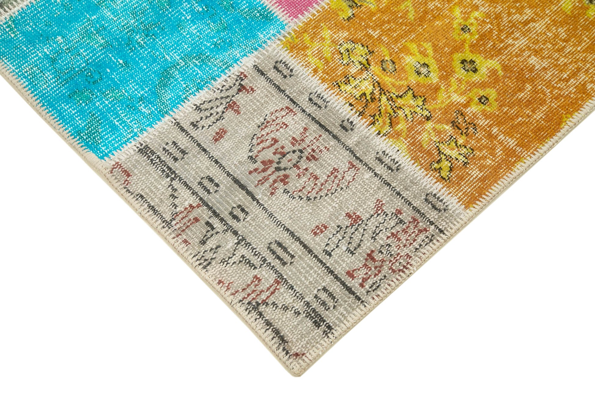 Kırk Yama Mavi Patchwork Pamuk Yün El Dokuma Halısı 143x206 Agacan