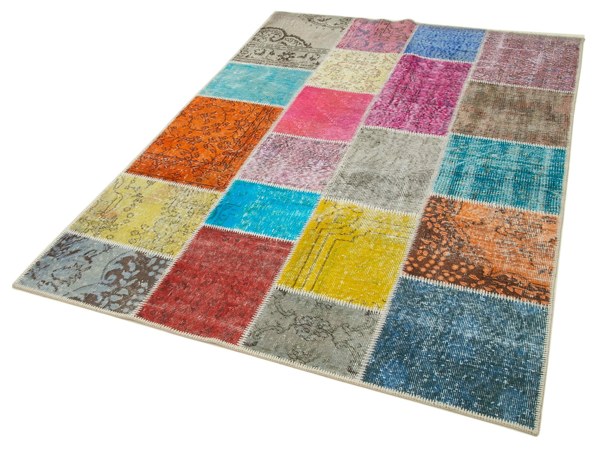 Kırk Yama Mavi Patchwork Pamuk Yün El Dokuma Halısı 145x208 Agacan