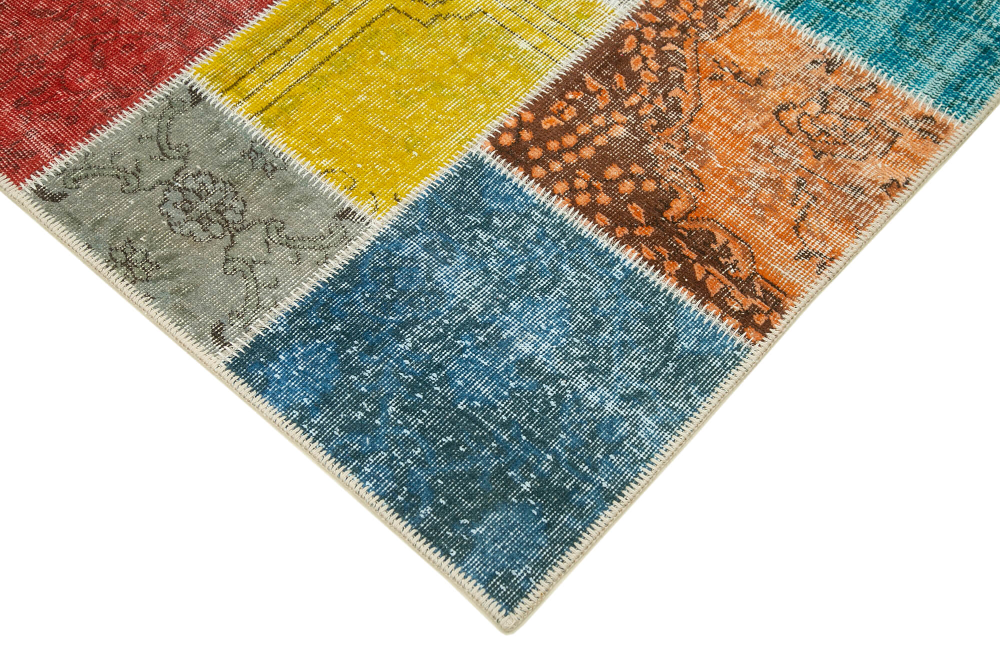 Kırk Yama Mavi Patchwork Pamuk Yün El Dokuma Halısı 145x208 Agacan