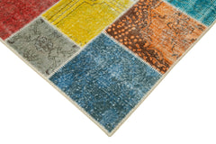 Kırk Yama Mavi Patchwork Pamuk Yün El Dokuma Halısı 145x208 Agacan