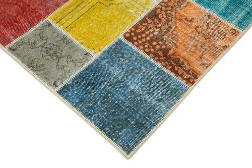 Kırk Yama Mavi Patchwork Pamuk Yün El Dokuma Halısı 145x208 Agacan