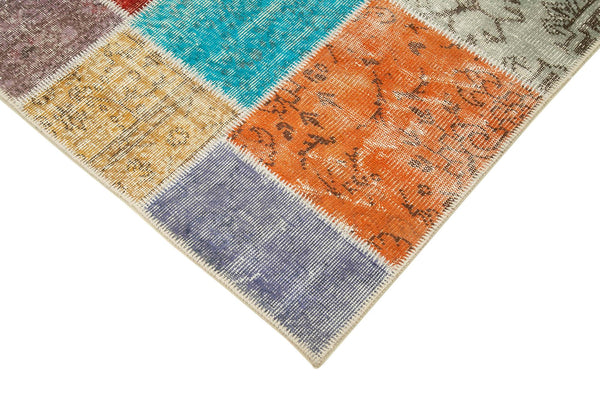 Kırk Yama Mavi Patchwork Pamuk Yün El Dokuma Halısı 146x201 Agacan