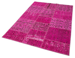 Kırk Yama Pembe Patchwork Pamuk Yün El Dokuma Halısı 140x200 Agacan