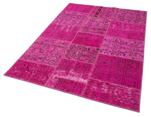 Kırk Yama Pembe Patchwork Pamuk Yün El Dokuma Halısı 140x200 Agacan