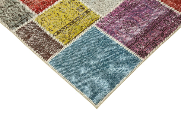 Kırk Yama Mavi Patchwork Pamuk Yün El Dokuma Halısı 146x201 Agacan
