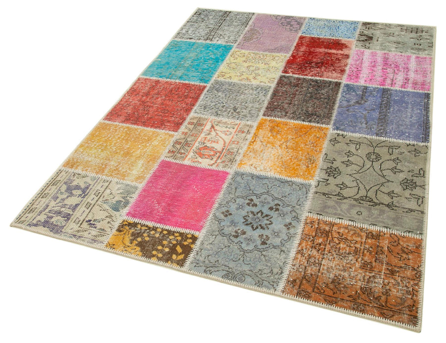 Kırk Yama Mavi Patchwork Pamuk Yün El Dokuma Halısı 146x203 Agacan