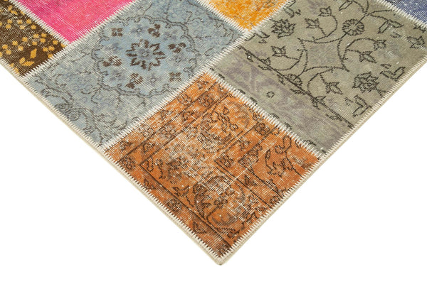 Kırk Yama Mavi Patchwork Pamuk Yün El Dokuma Halısı 146x203 Agacan
