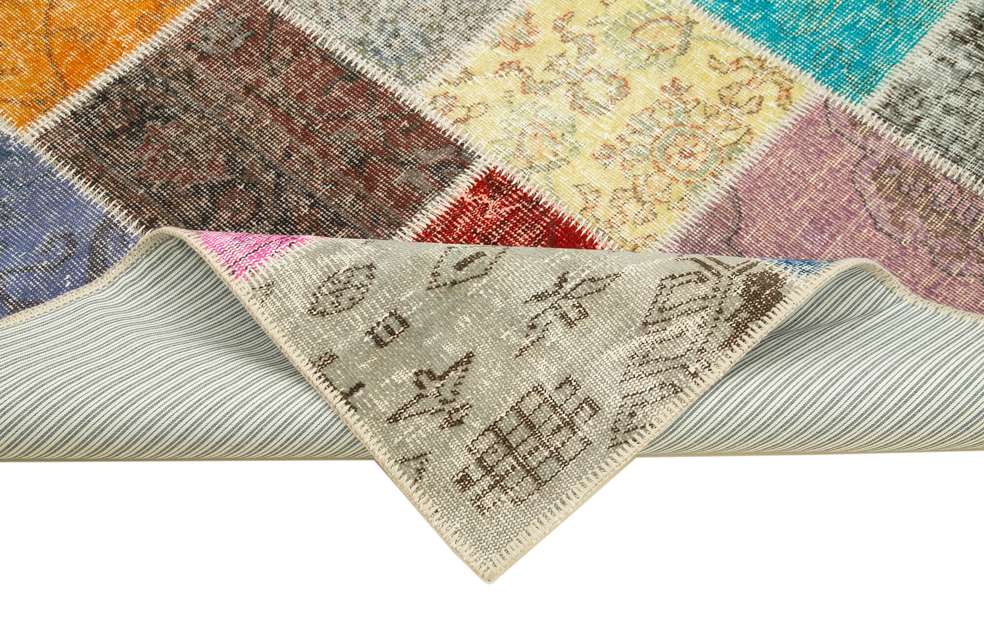 Kırk Yama Mavi Patchwork Pamuk Yün El Dokuma Halısı 146x203 Agacan