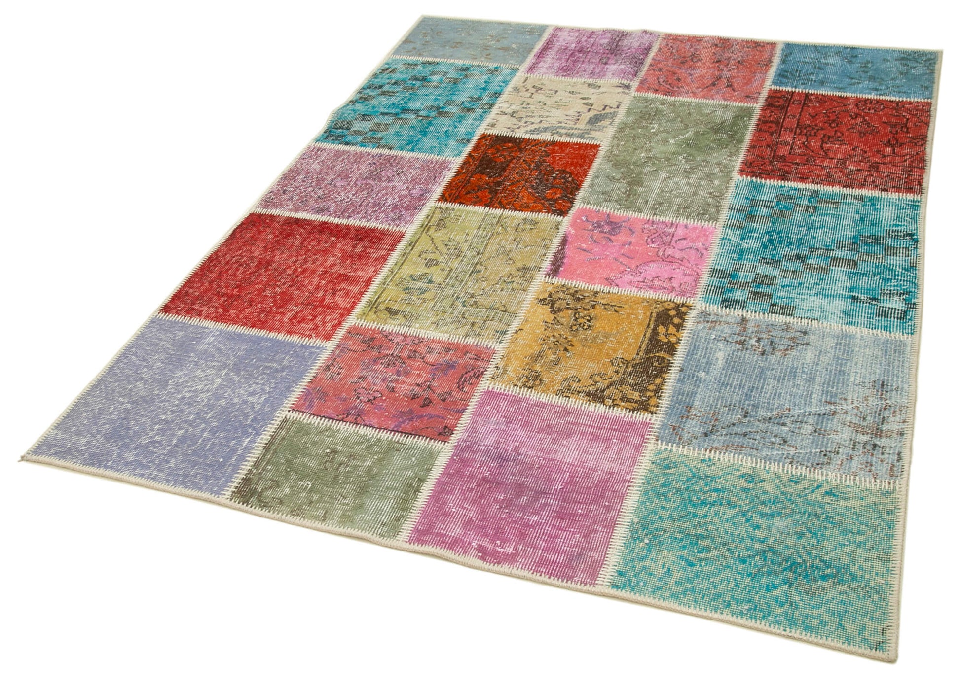 Kırk Yama Mavi Patchwork Pamuk Yün El Dokuma Halısı 148x199 Agacan